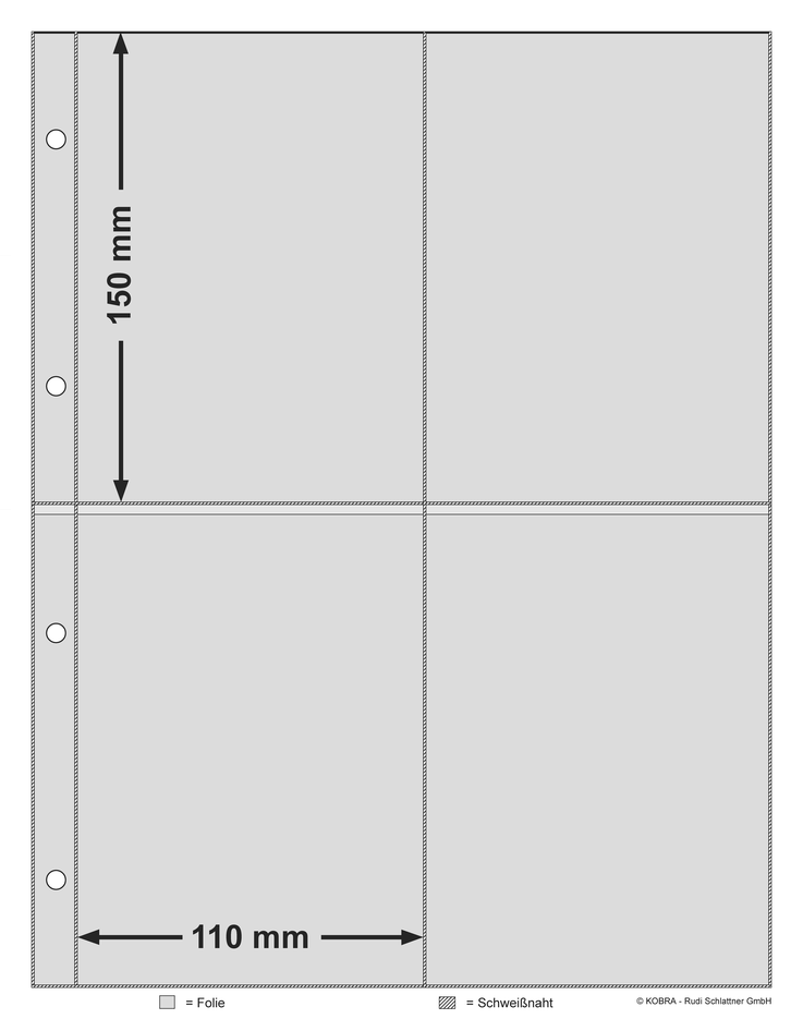 KE2-4er: Zusatzblätter für großes Komplettalbum mit 4 Taschen für Ansichtskarten (10 Stück)